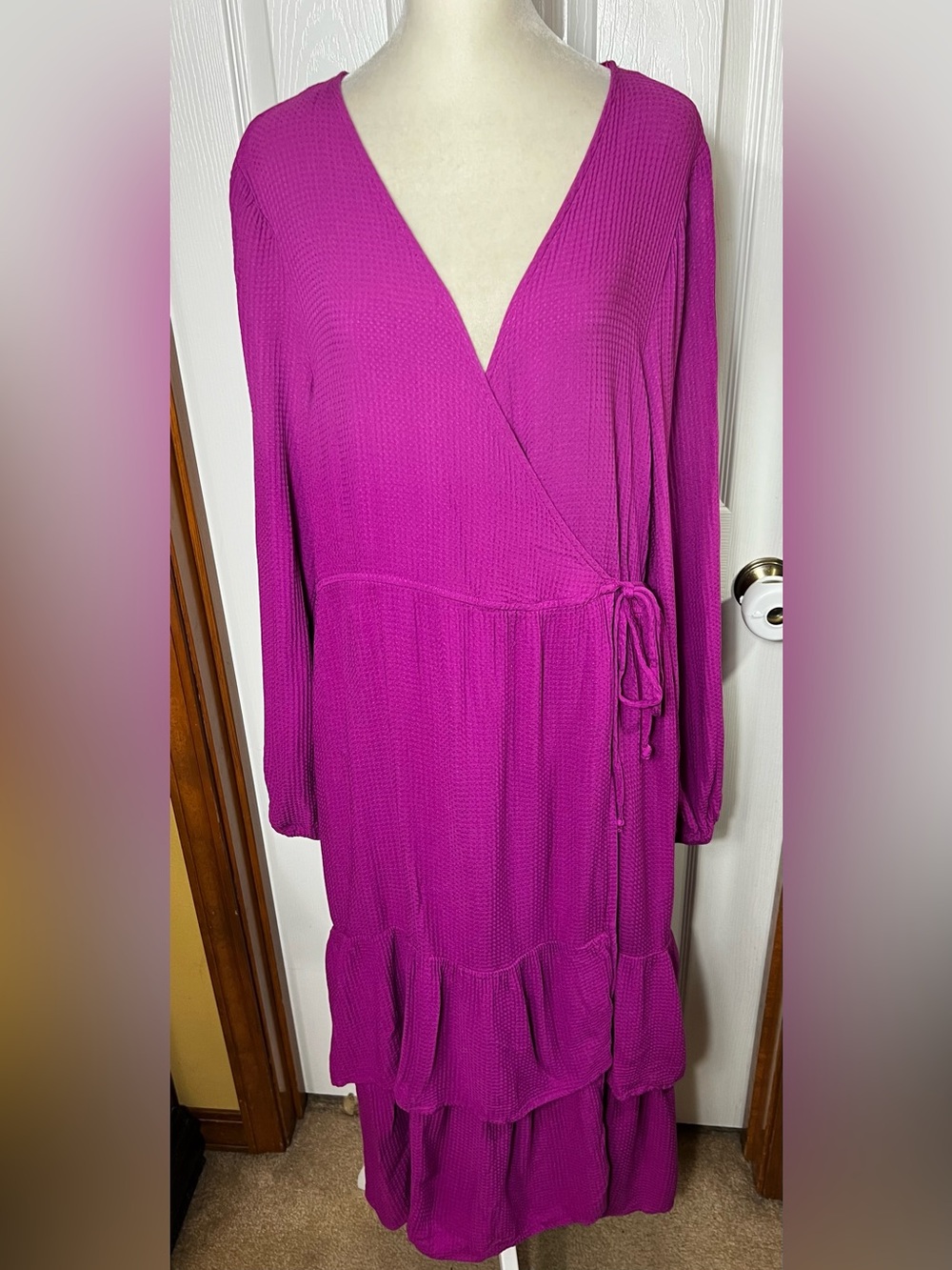 Knox Rose Maxi Dress Wrap Dress House Robe Magenta Pink Long Sleeve XL